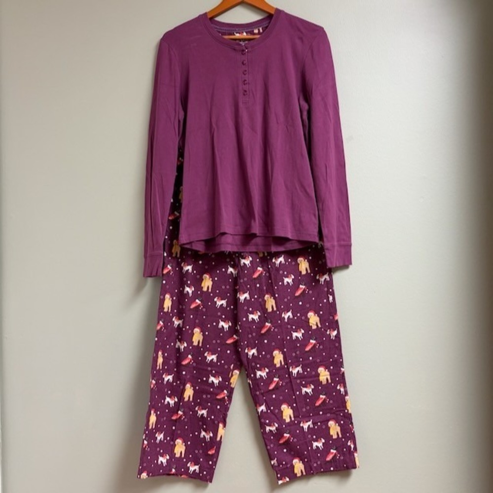 LL Bean Womens Pajama Set Christmas Dogs Size S Holiday Golden Retriever Lab